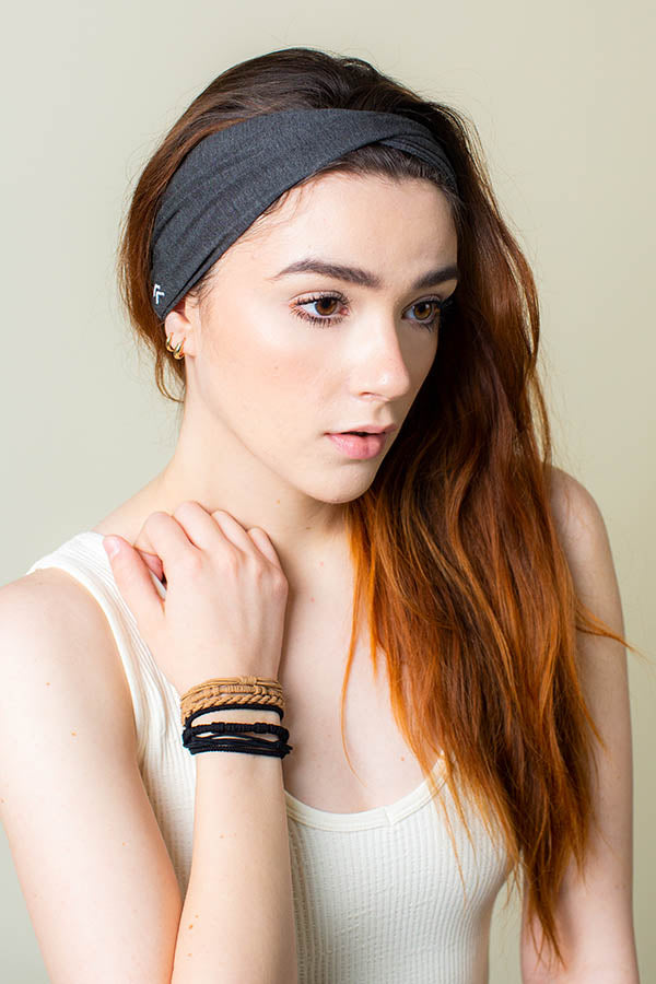 soulvation charcoal dark grey twist headband