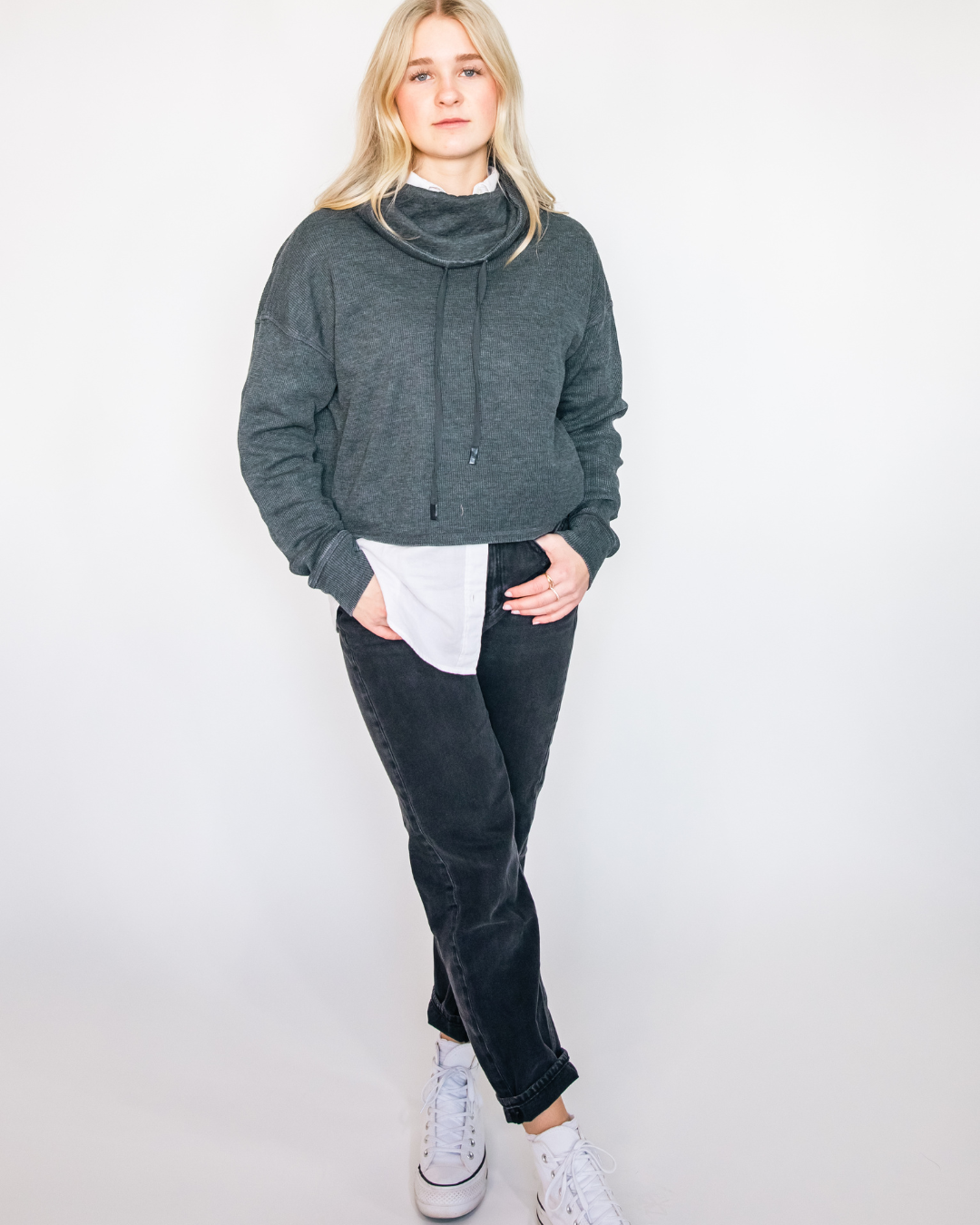 Cowl Neck Crop Hoodie