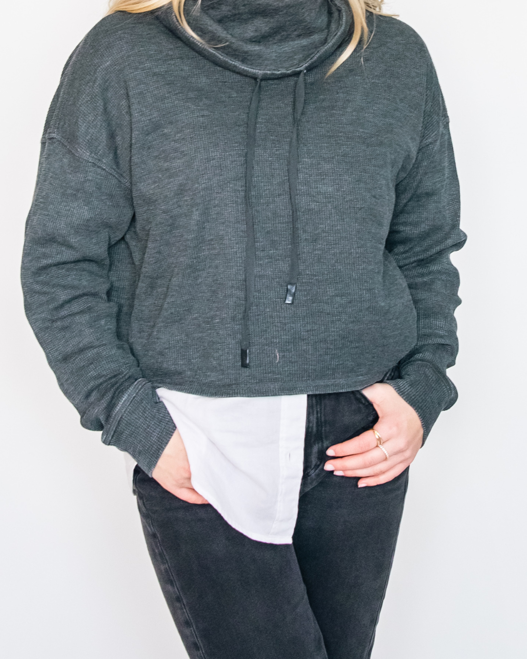 Cowl Neck Crop Hoodie