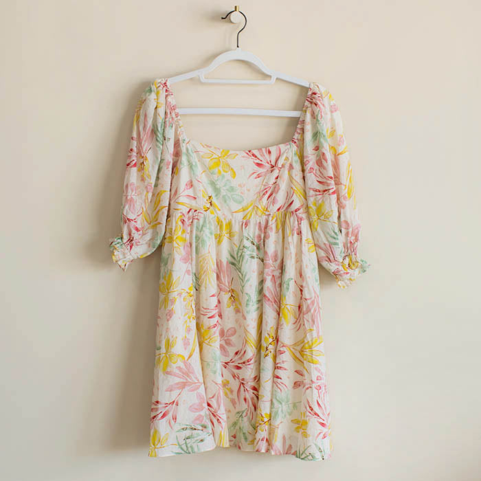 Flower Print 3/4 Quarter Sleeve Mini Dress
