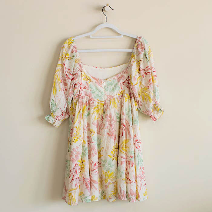 Flower Print 3/4 Quarter Sleeve Mini Dress