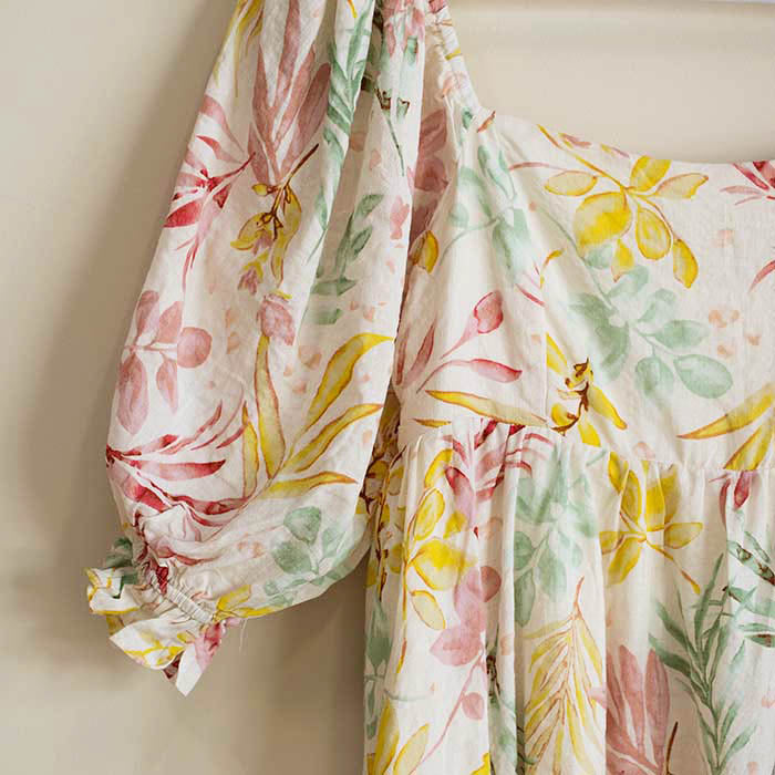 Flower Print 3/4 Quarter Sleeve Mini Dress