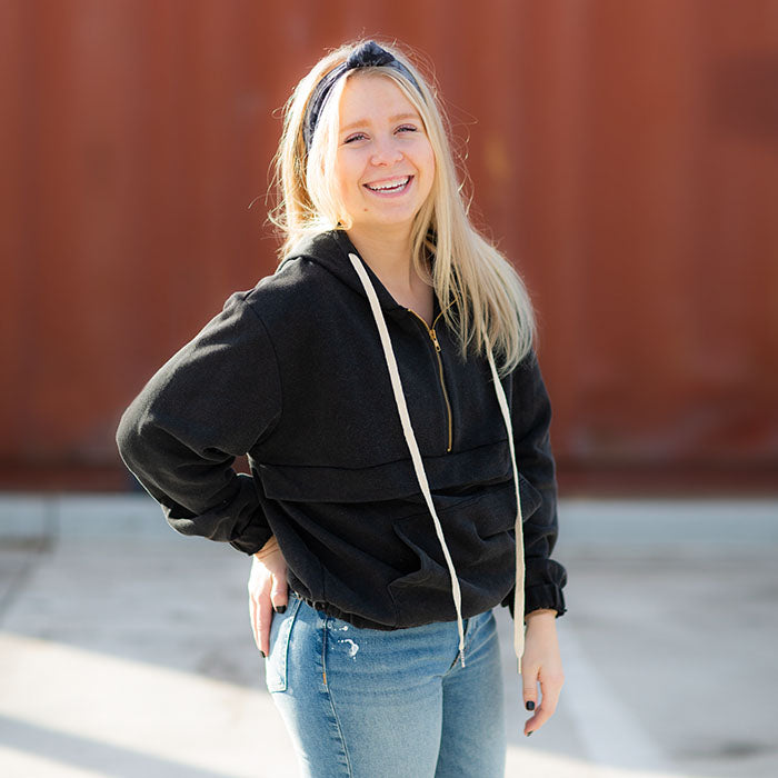 soulvation quarter zip hoodie washed black grey