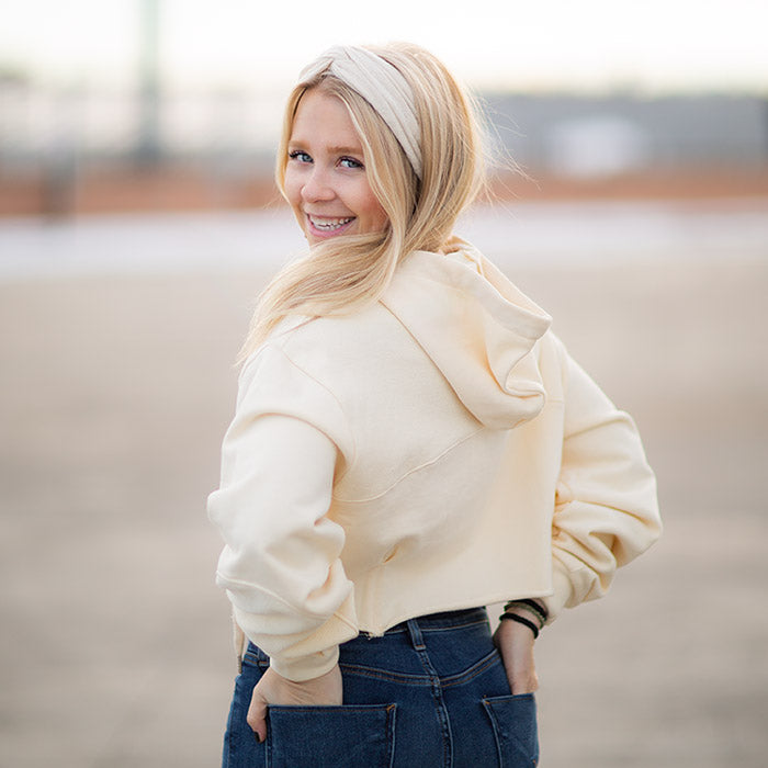 Cream cropped hoodie top