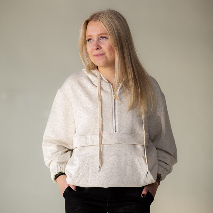 soulvation quarter zip hoodie oatmeal heather grey light color