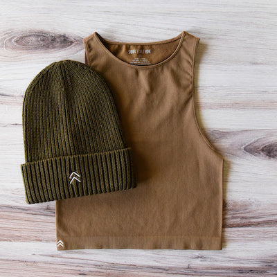 soulvation high neck tank espresso dark brown cocoa and super soft beanie