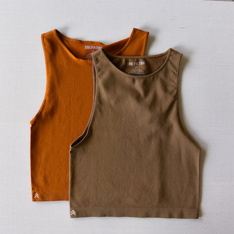 soulvation high neck tank espresso dark brown pumpkin spice orange